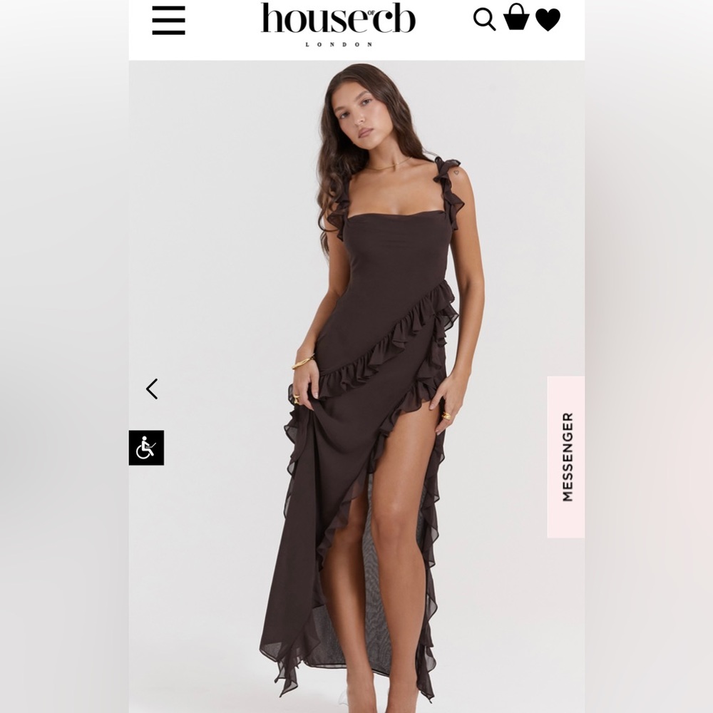 ARIELA ESPRESSO RUFFLE MAXI DRESS (Worn Once)